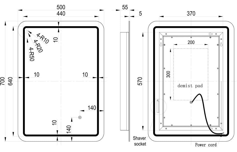 Aquarius Muse 500 x 700mm Rectangle Front-Lit LED Mirror AQMU0078