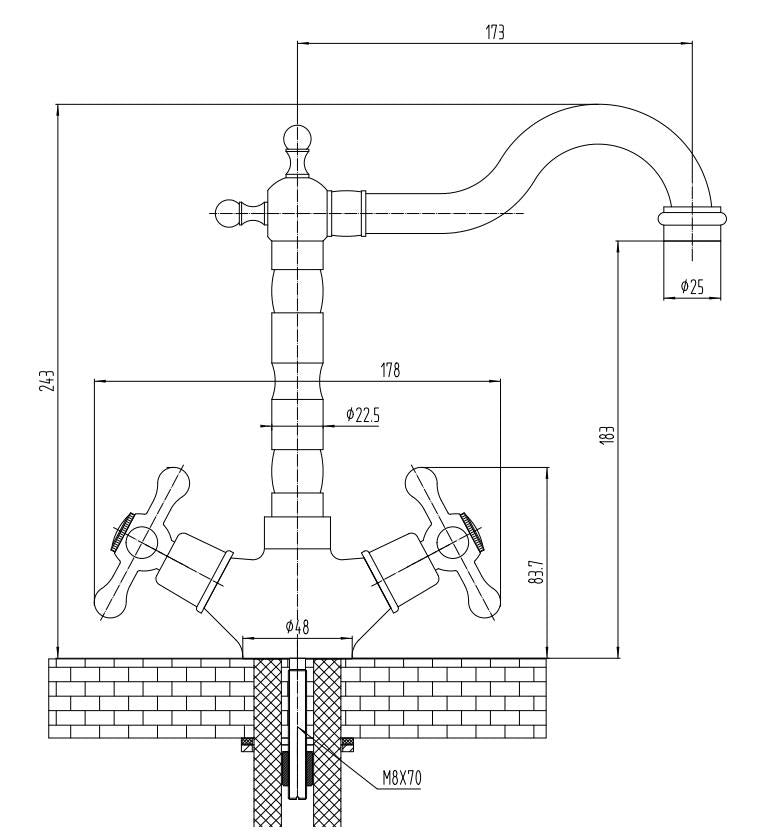 Aquarius TrueCook Series 77 Crosshead Victorian Chrome Two Handle Kitchen Mixer Tap AQTK077VIC