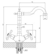 Aquarius TrueCook Series 77 Crosshead Victorian Chrome Two Handle Kitchen Mixer Tap AQTK077VIC