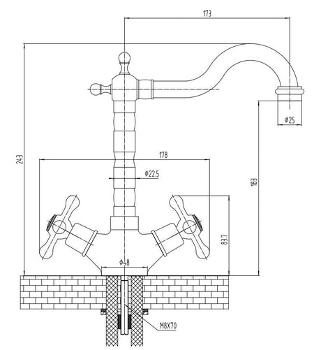 Aquarius TrueCook Series 77 Crosshead Victorian Chrome Two Handle Kitchen Mixer Tap AQTK077VIC