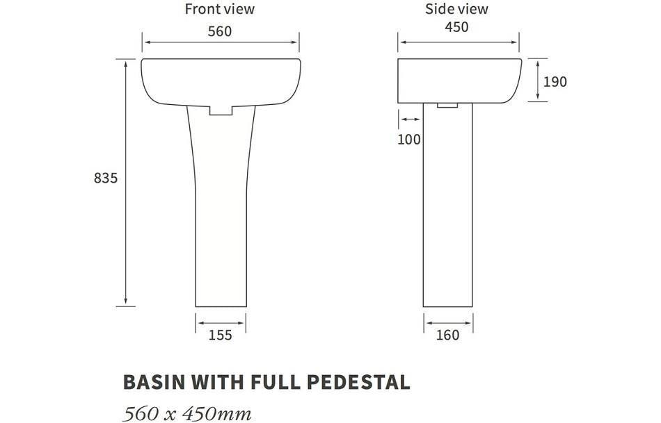 Aquarius Sequoia 560mm 1TH Basin And Full Pedestal AQSQ1136