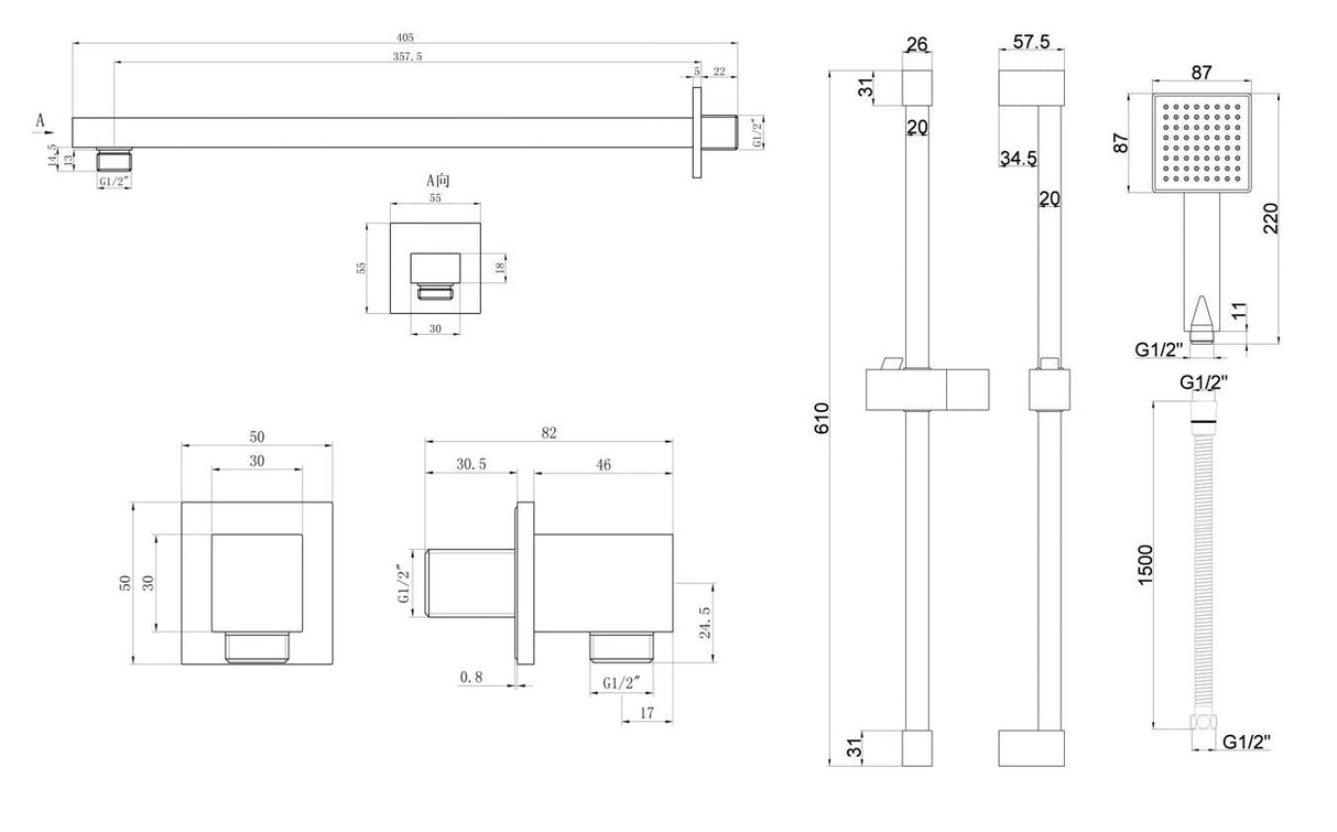 Aquarius Modern Square Shower Bundle with Riser Chrome AQBND0122