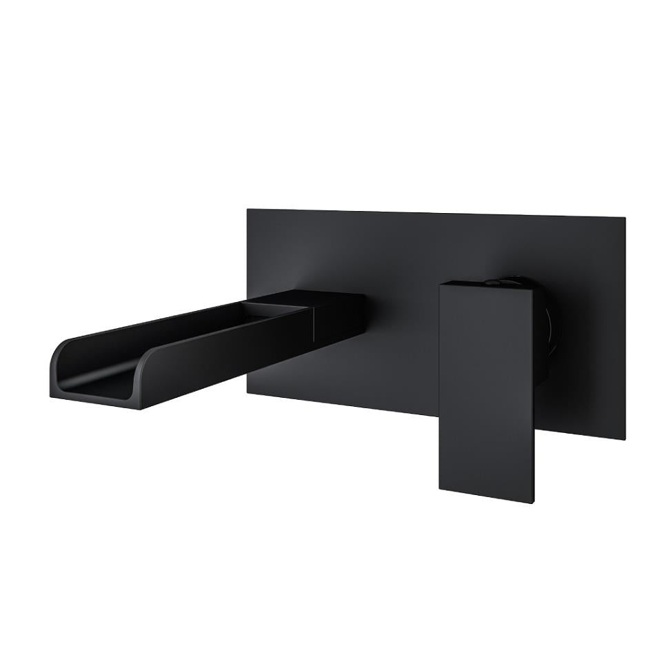 Aquarius Angle Waterfall Wall Mounted Matt Black Basin Filler Tap AQ791052