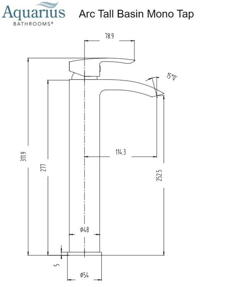Aquarius Arc Tall Mono Basin Mixer Tap Chrome AQAC08CR