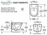 Technical drawing of the Aquarius KF-Series Rimless Wall Hung Toilet detailing measurements