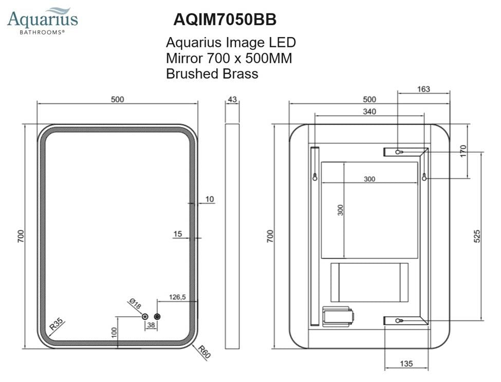 Aquarius Image LED Mirror in Brushed Brass