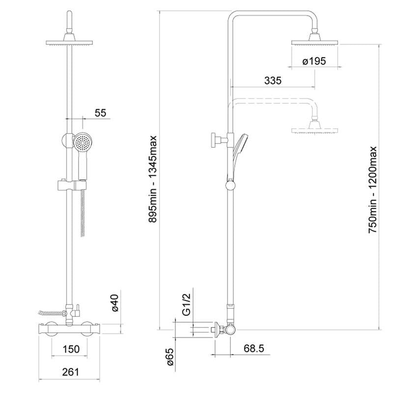 Aquarius Harik 2 Round Adjustable Thermostatic Shower & Kit Chrome