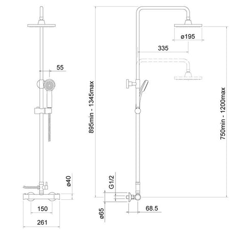 Aquarius Harik 2 Round Adjustable Thermostatic Shower & Kit Chrome