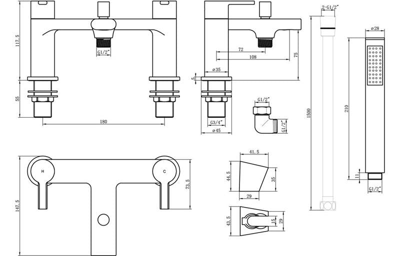 Aquarius Evolution Bath Shower Mixer Tap Brushed Brass AQEV1118