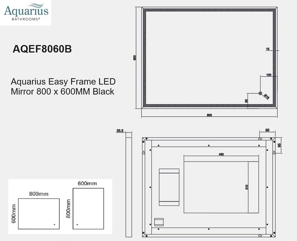 Aquarius Easy Frame LED Mirror with Black Aluminium Frame